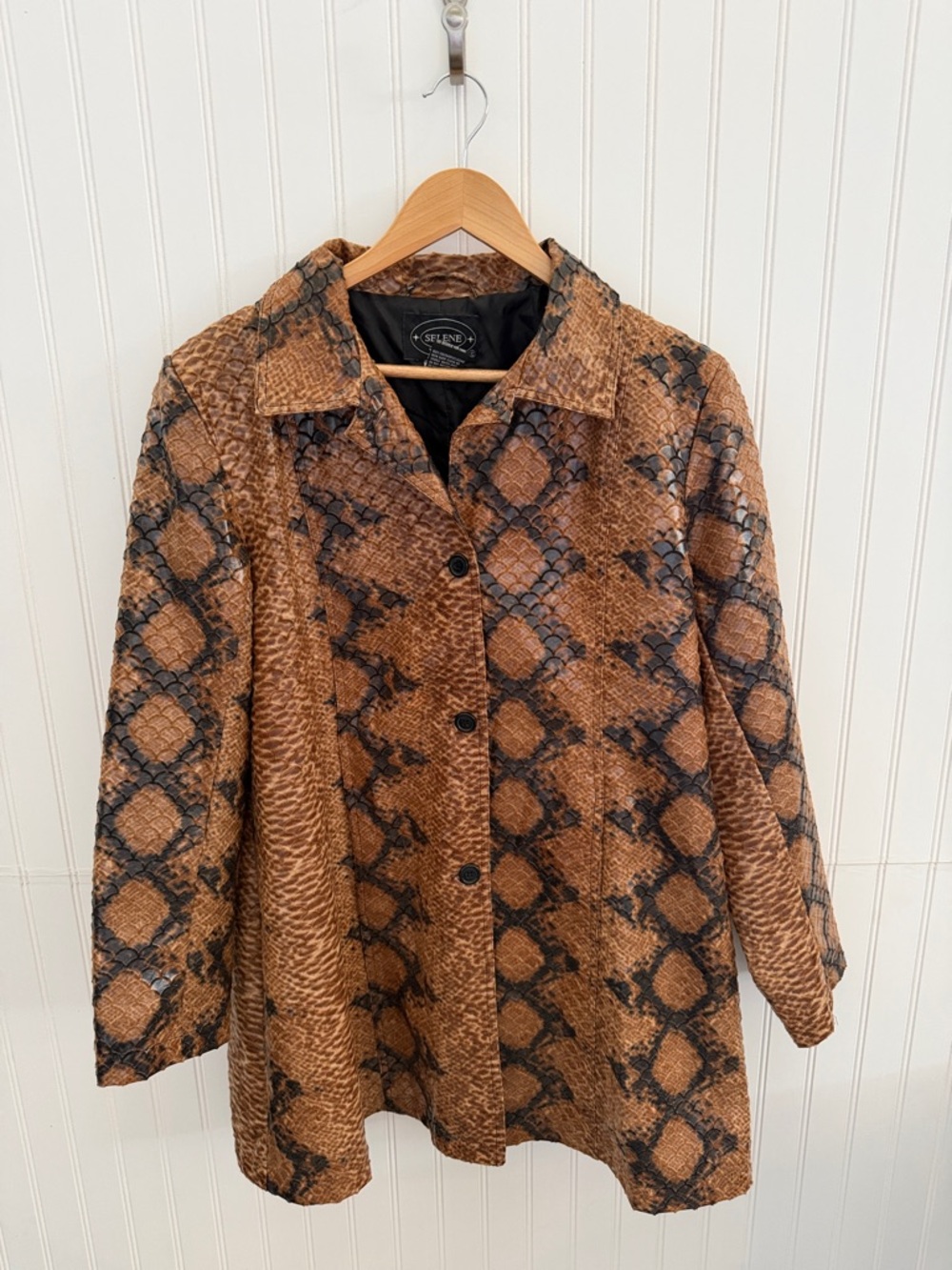 VINTAGE Y2K SELENE SPORT COAT JACKET WOMENS Vegan Leather SNAKE PRINTED SIZE XL